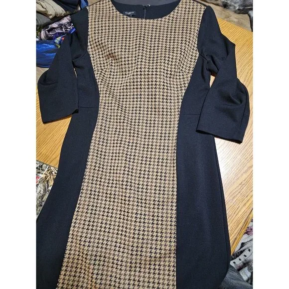 Talbots | Dresses | Talbots Petites Black Brown Sweater Dress Womens Size  4p 34 Sleeve Holiday